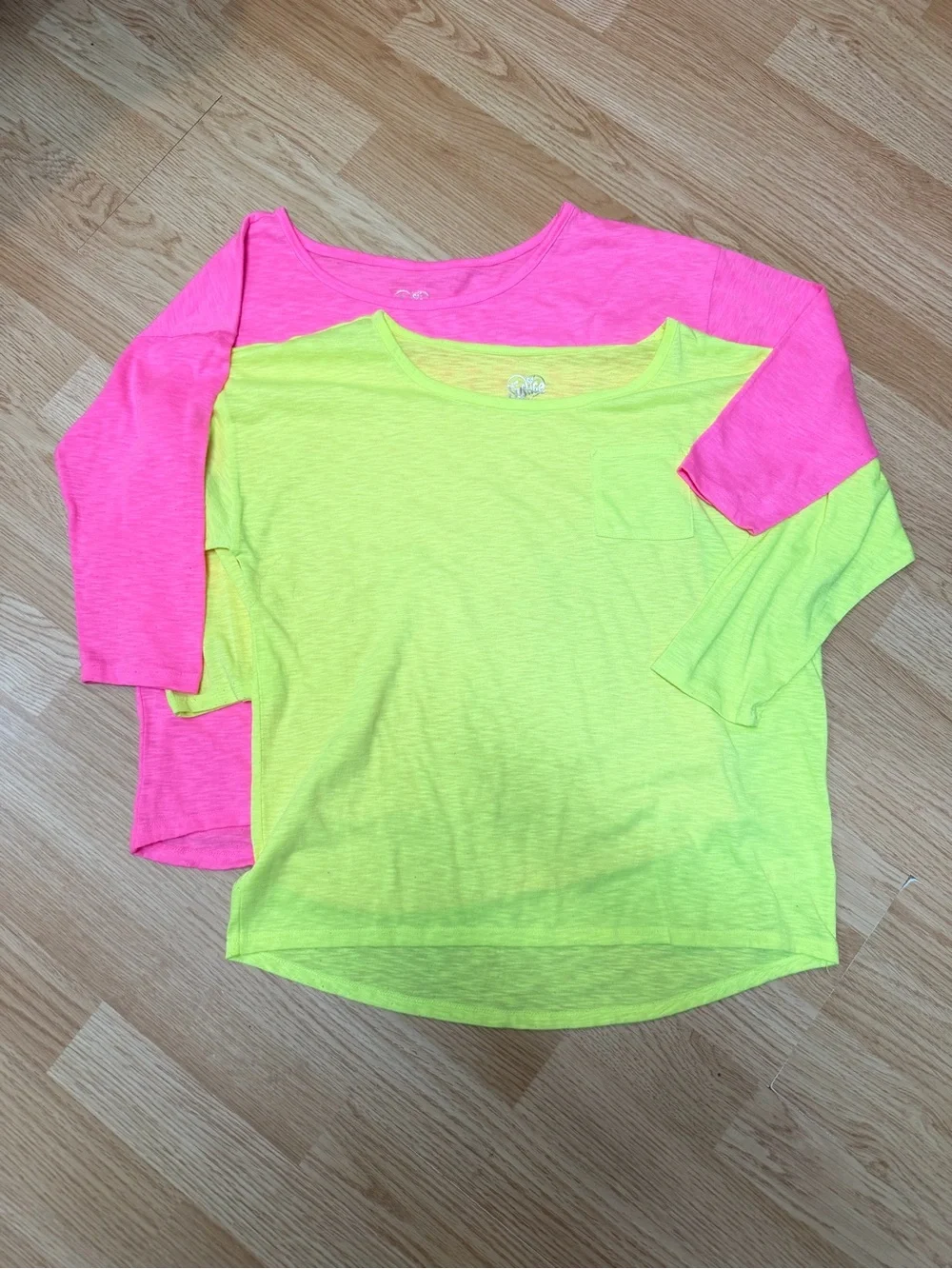 Justice Girls Size 14 Neon Long Sleeve Graphic Tops Bundle Pink Yellow 2 Piece